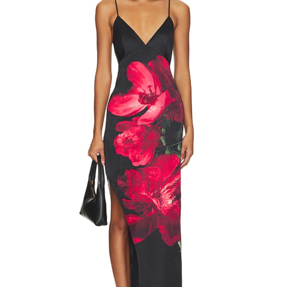 Alice + Olivia, Monika maxi dress in peony petals bright ruby